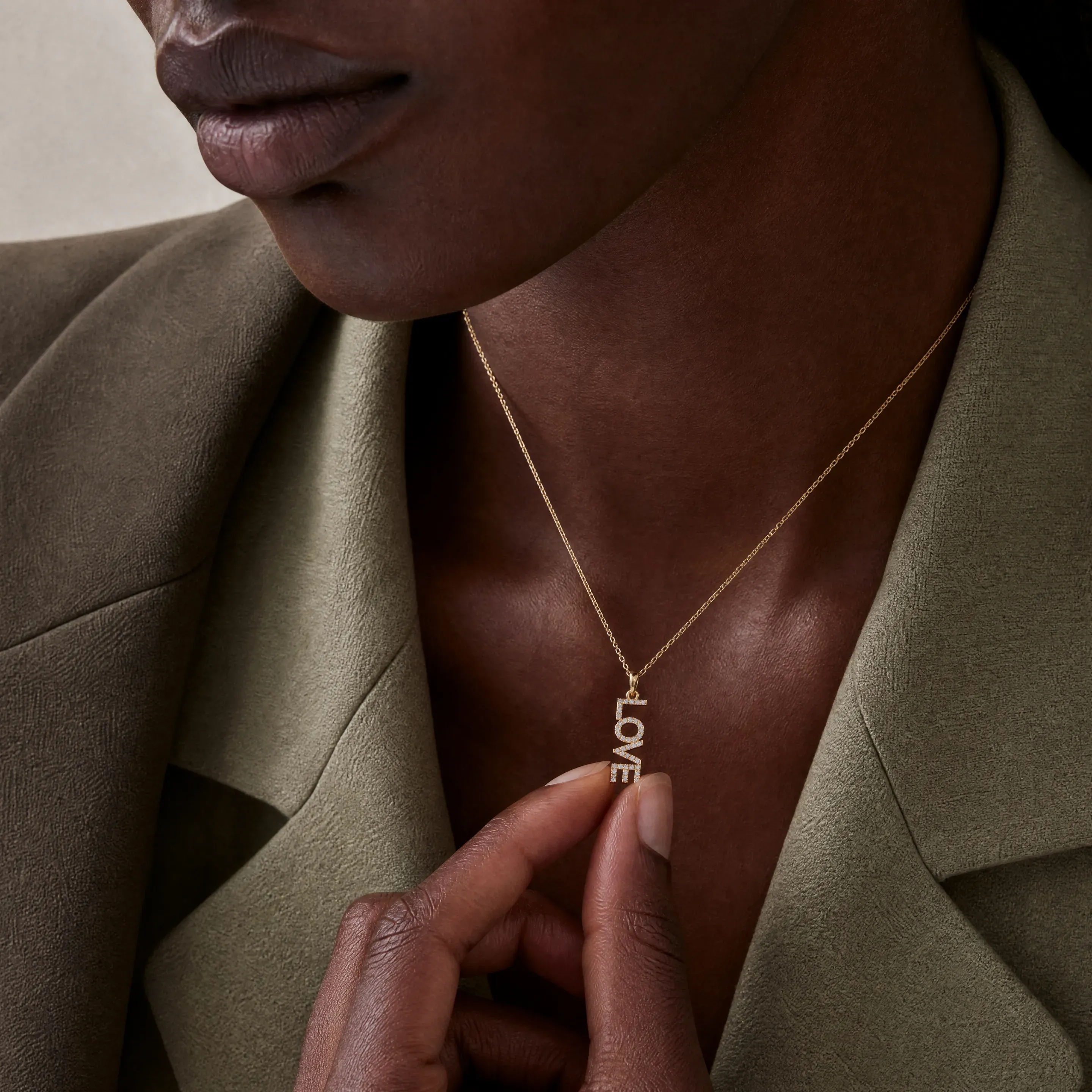amora pave love vertical pendant - product_gallery - 2