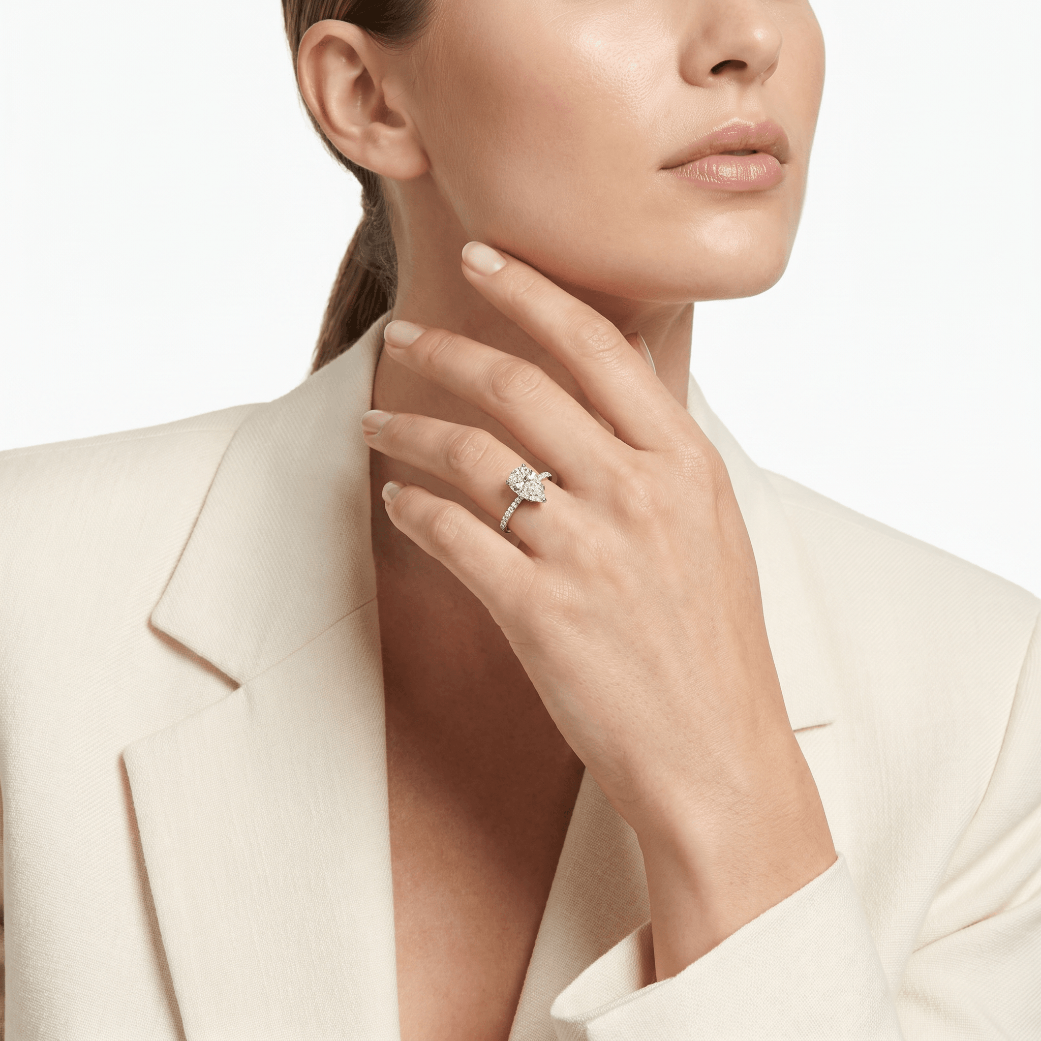 elara pear solitaire pave diamond ring - product_gallery - 2