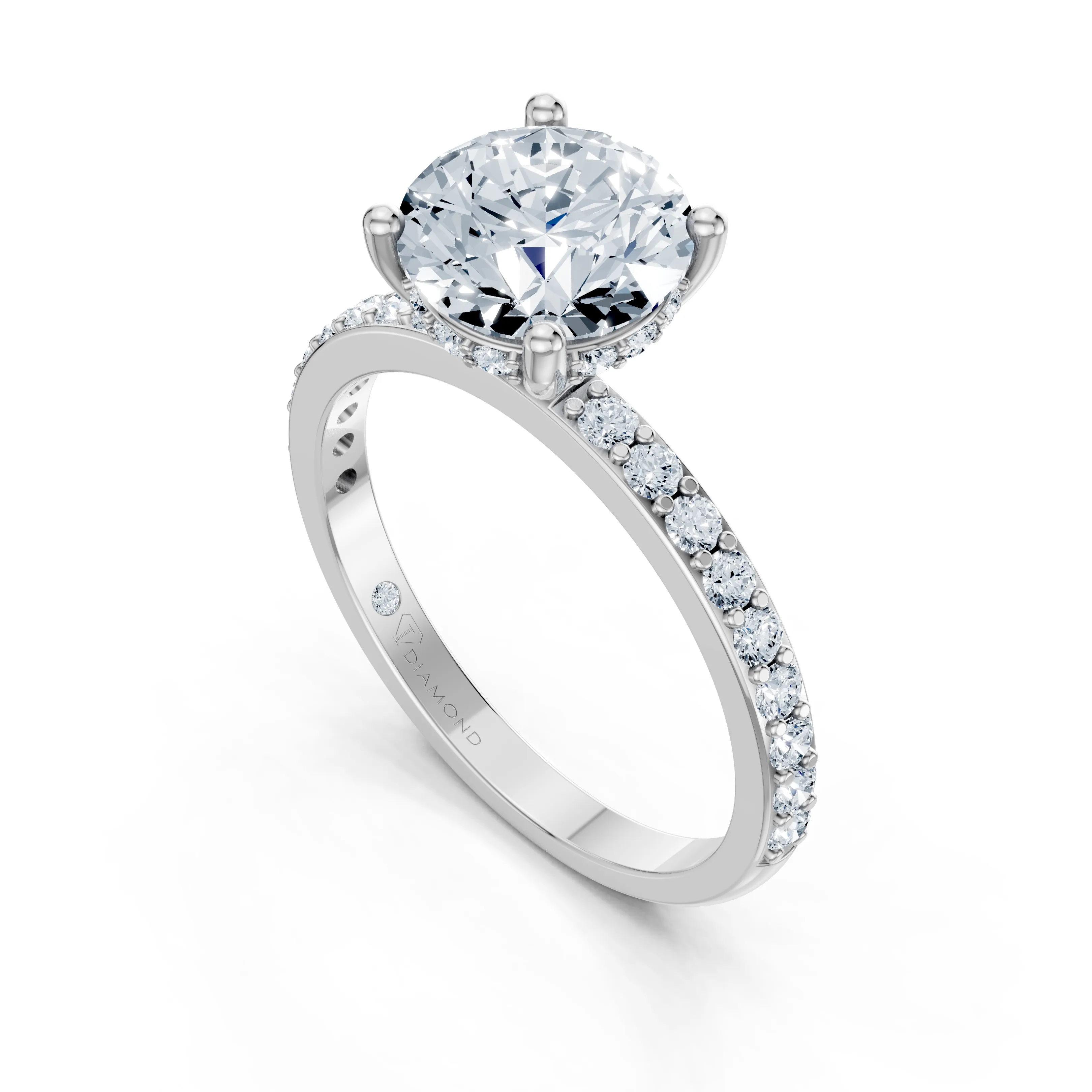lumiera round hidden halo pave solitaire ring - gallery - 4