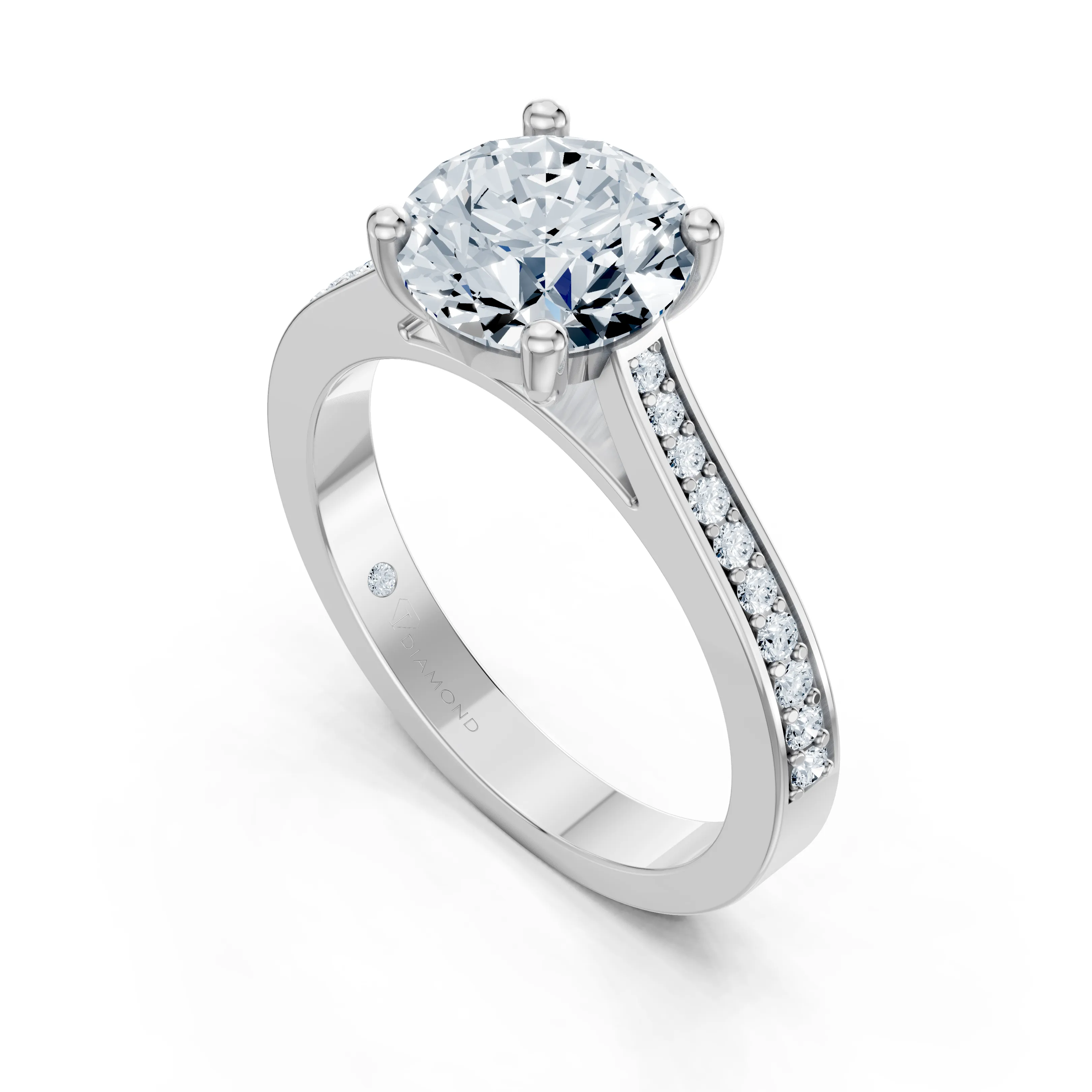 celestina round solitaire channel pave ring - gallery - 5