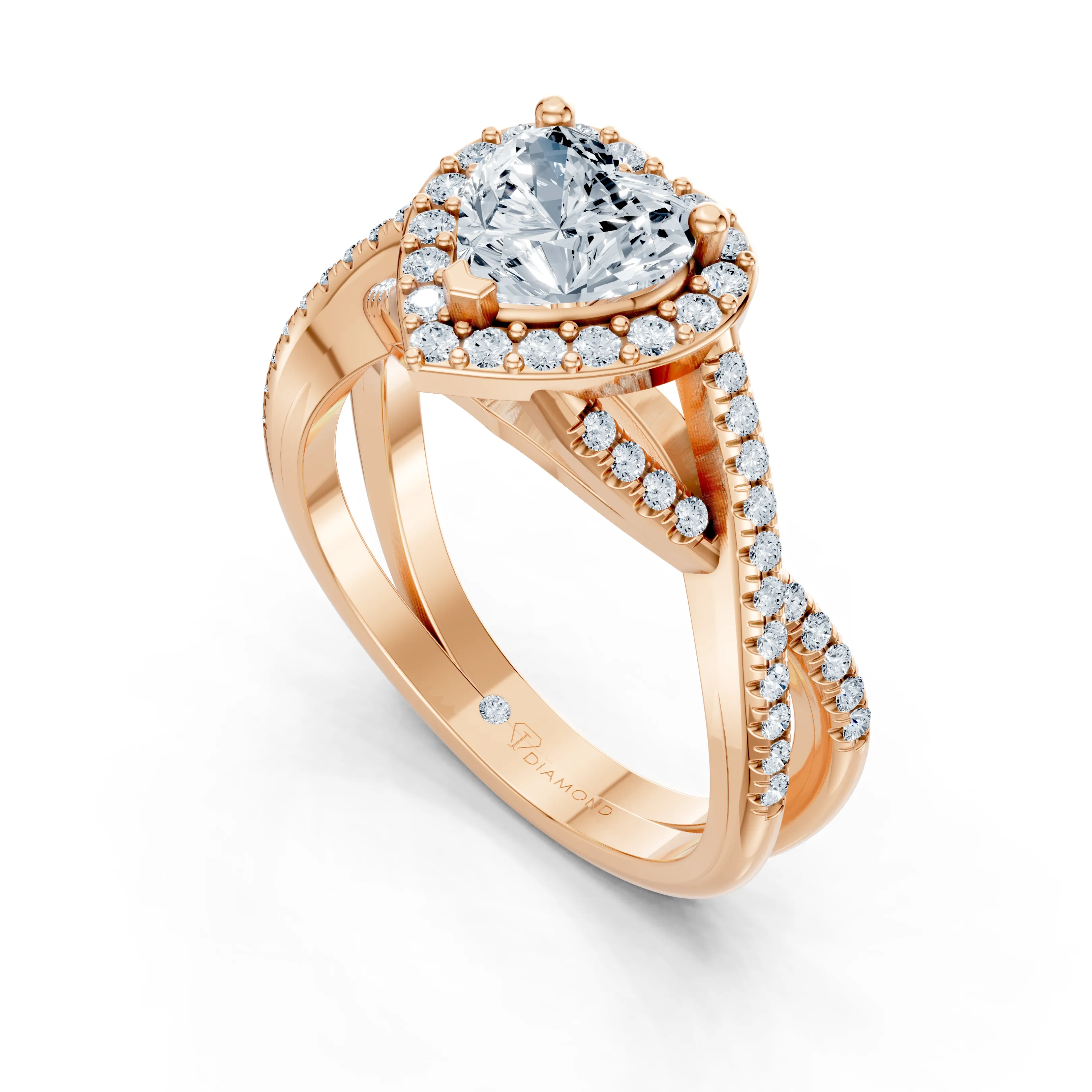 amore heart twist halo pave ring - gallery - 5