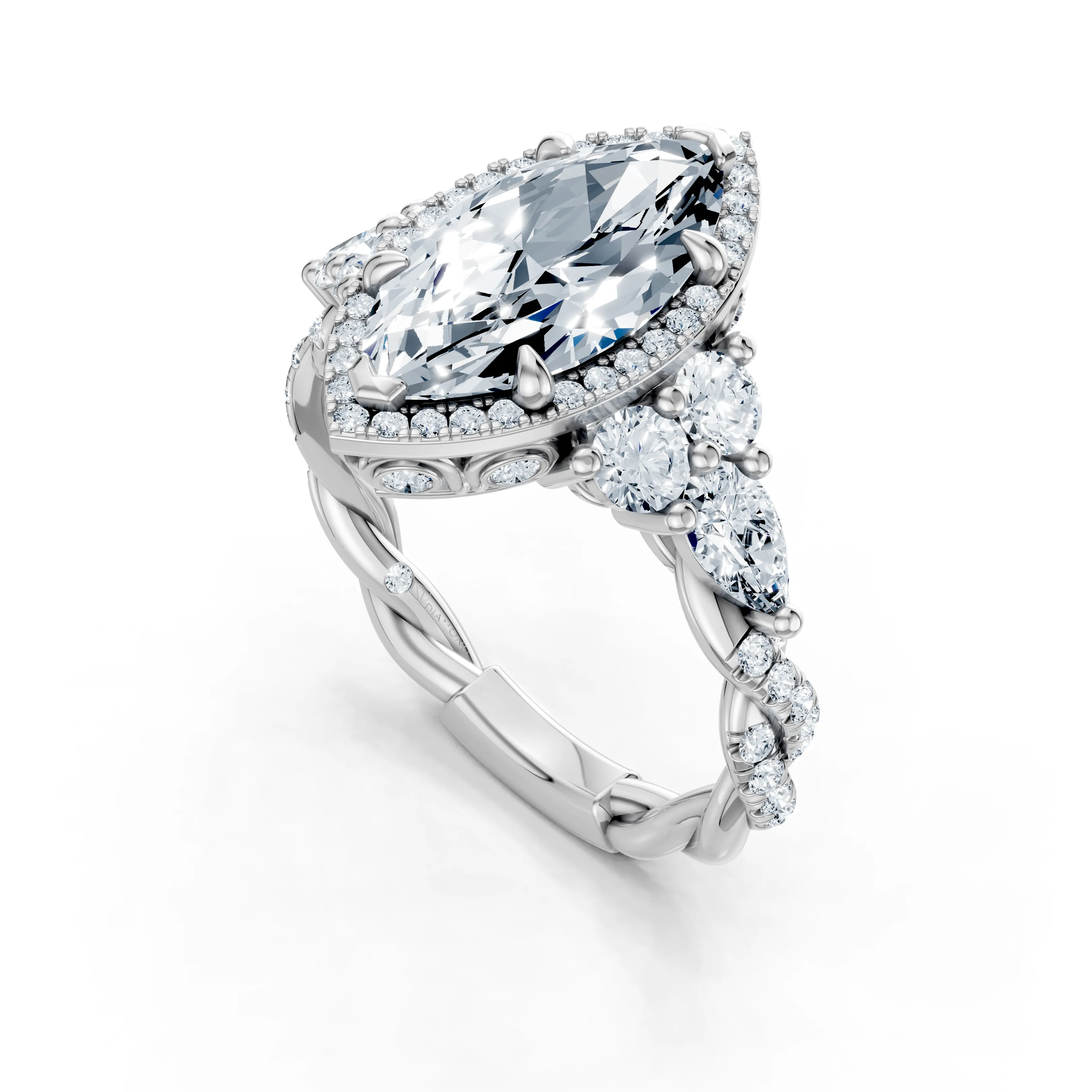 aria marquise braided halo ring - gallery - 4