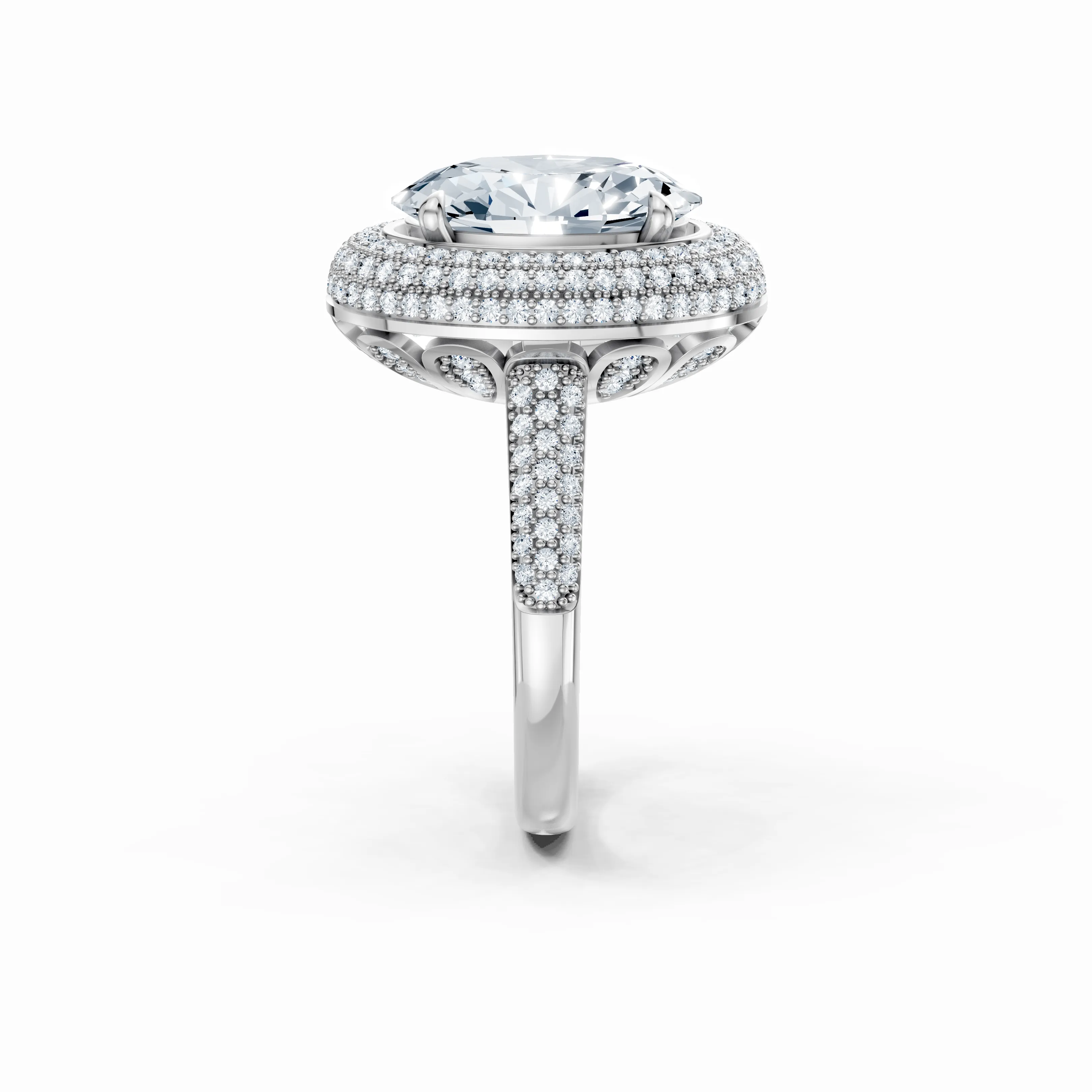 regalia oval triple halo ring - gallery - 3